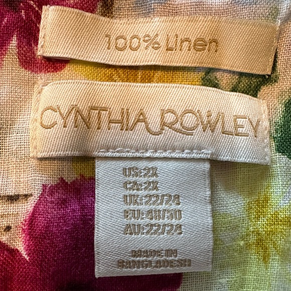 Cynthia Rowley 2X 100% Linen Amalfi Coast Blouse Roll Tab Sleeve Button Down - Picture 4 of 12